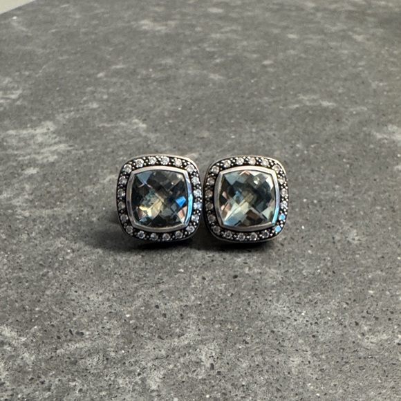 David Yurman green and Silver Cushion Cut Earrings
